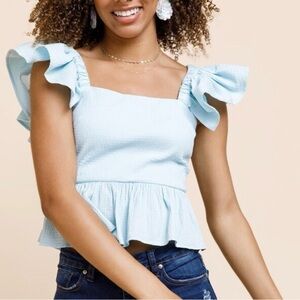 Francesca's Collections Blue Ruffled Peplum Blouse